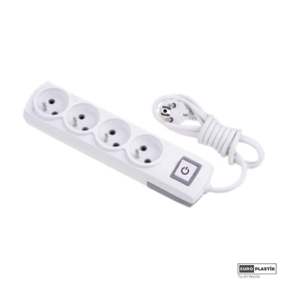 4 Gangs Pin Earthed Group Socket With 3 Meter Cable and Switch