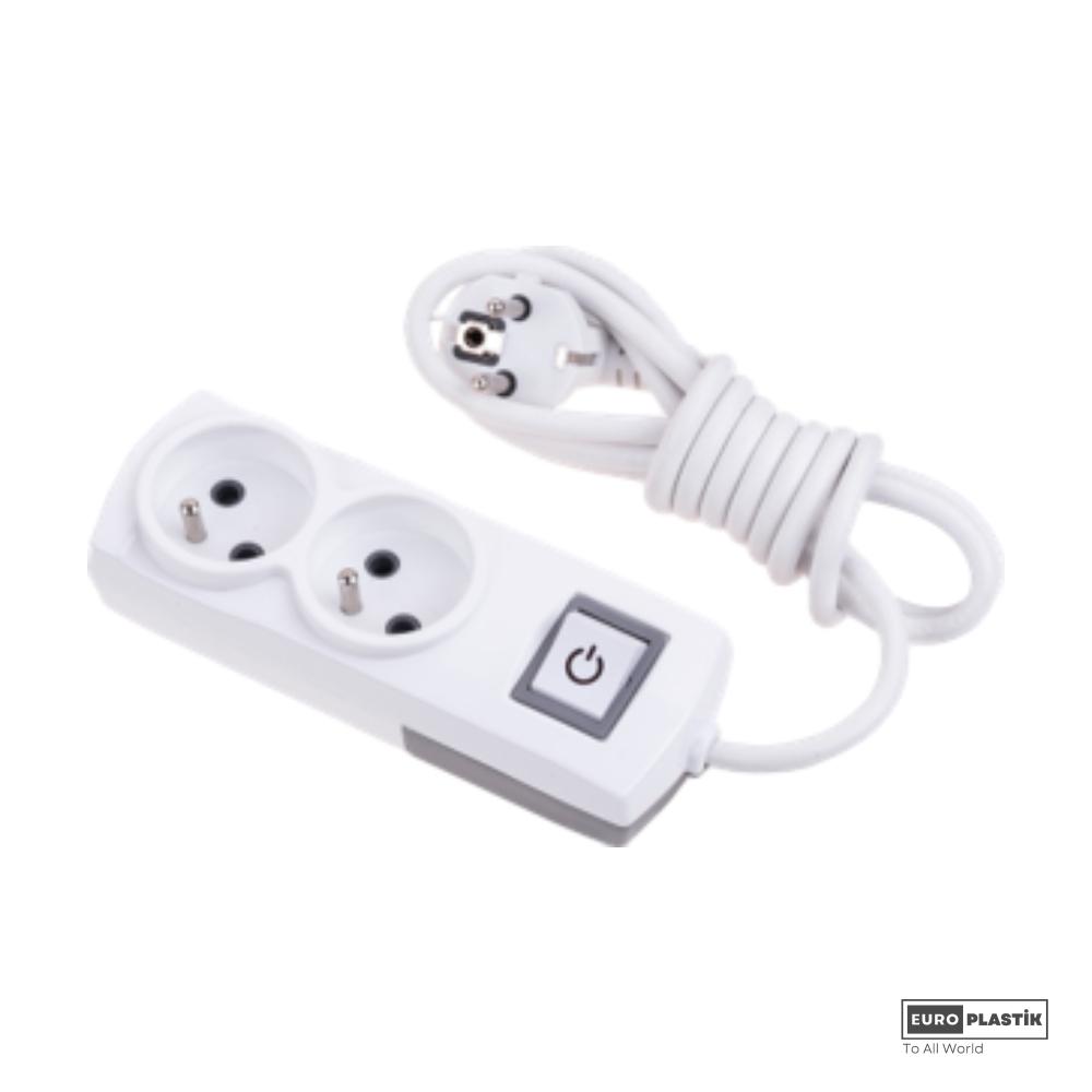 2 Gangs Pin Earthed Group Socket With 2 Meter Cable and Switch