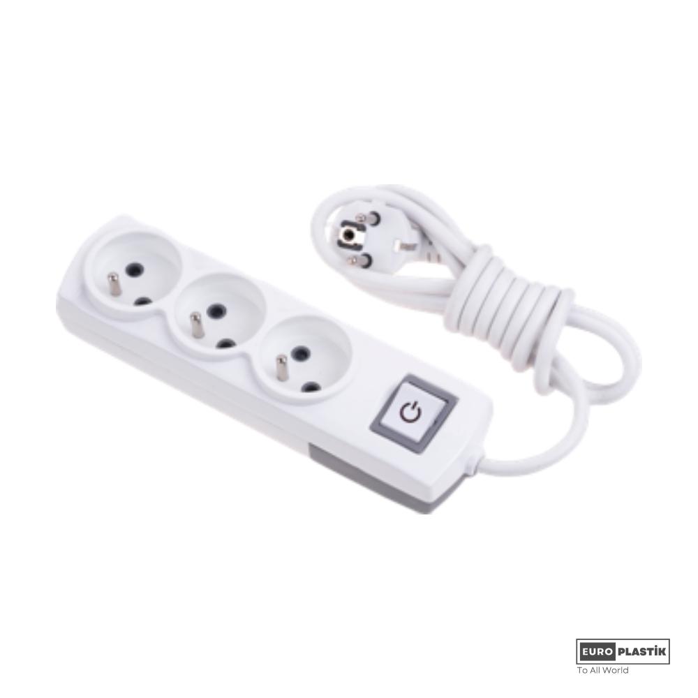 3 Gangs Pin Earthed Group Socket With 3 Meter Cable and Switch