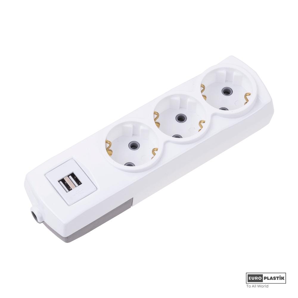 3 Gangs Earthed Group Socket With USB (No-Cable)