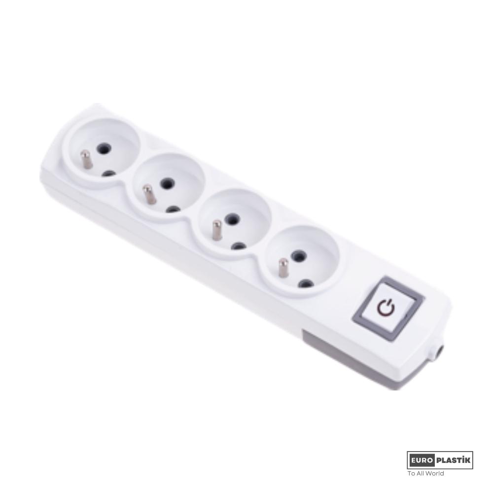 4 Gangs Pin Earthed Group Socket with Switch (No-Cable)