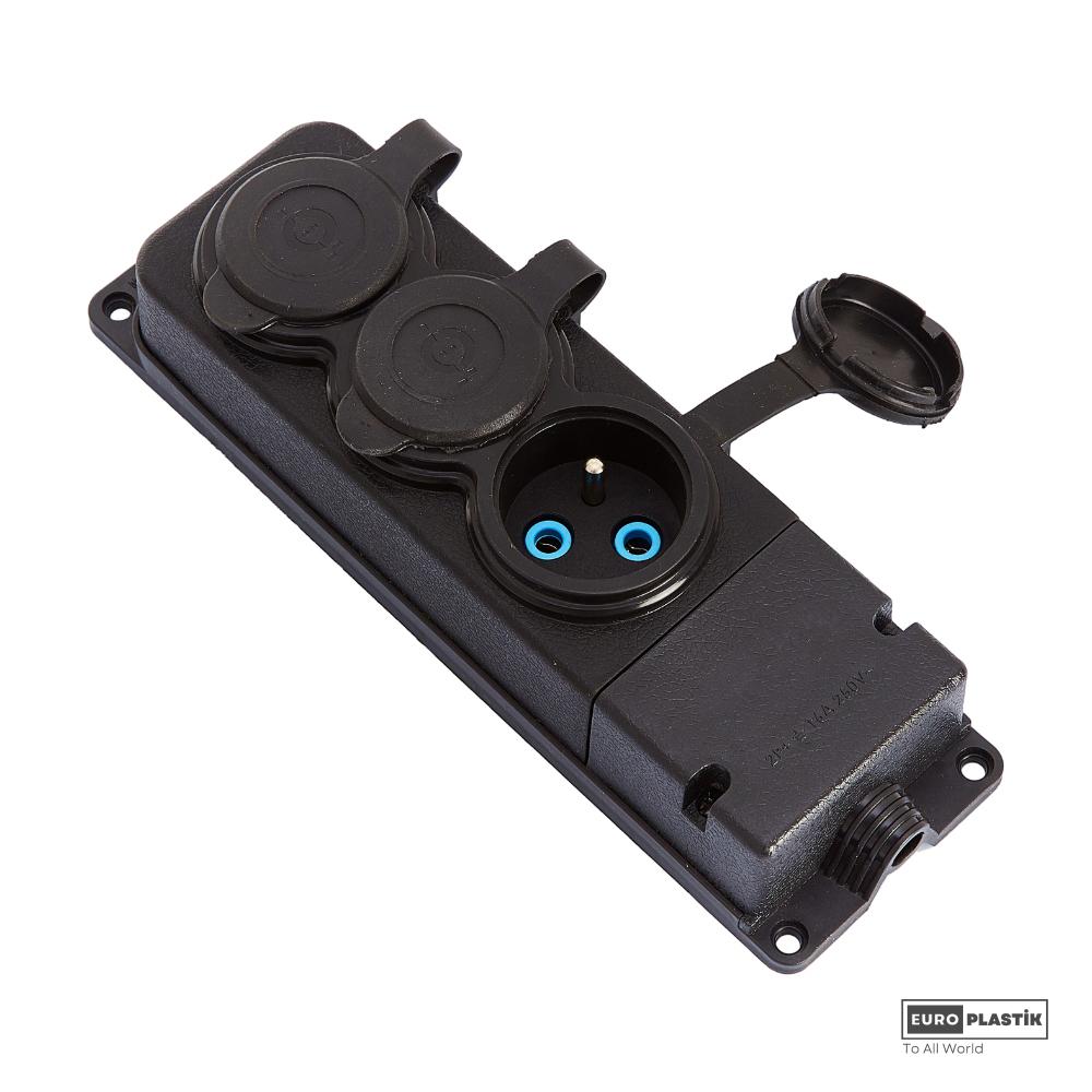 1x16A Monophase Earthed 3 Gangs Socket (French Type)