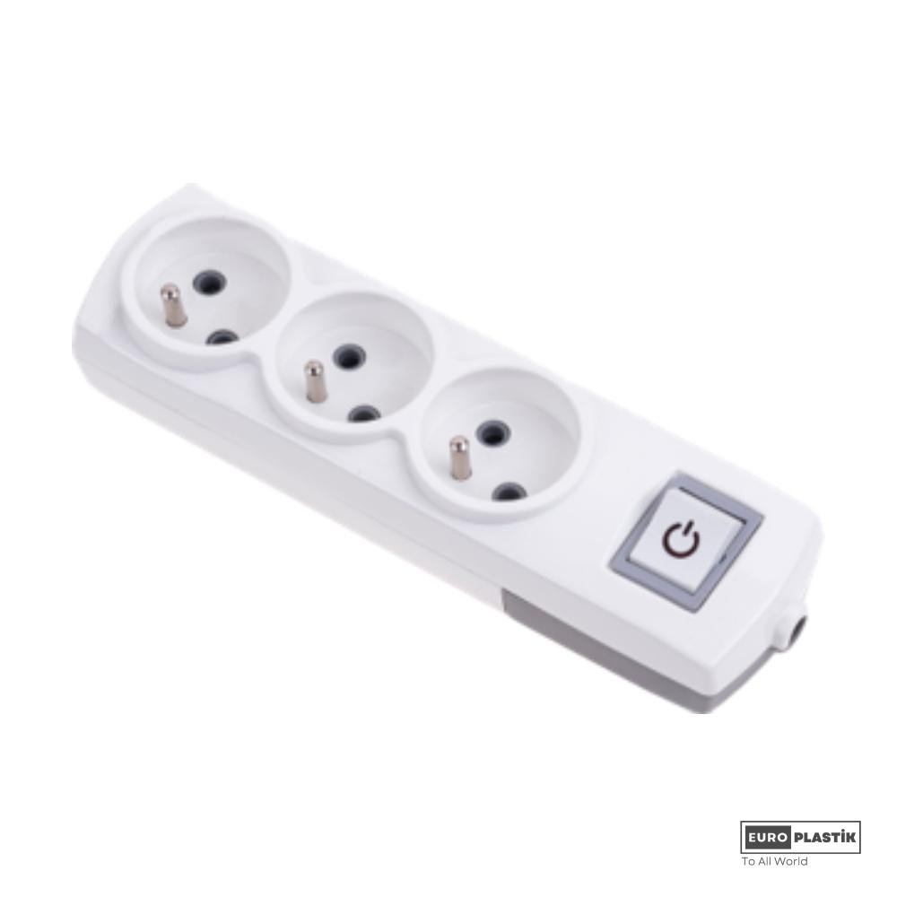 3 Gangs Pin Earthed Group Socket with Switch (No-Cable)